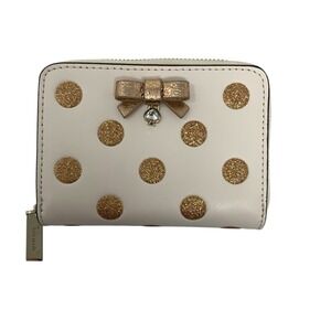 Kate Spade Zip Around Card Case Wallet Wrapping Party Parchment Gold Polka Dot